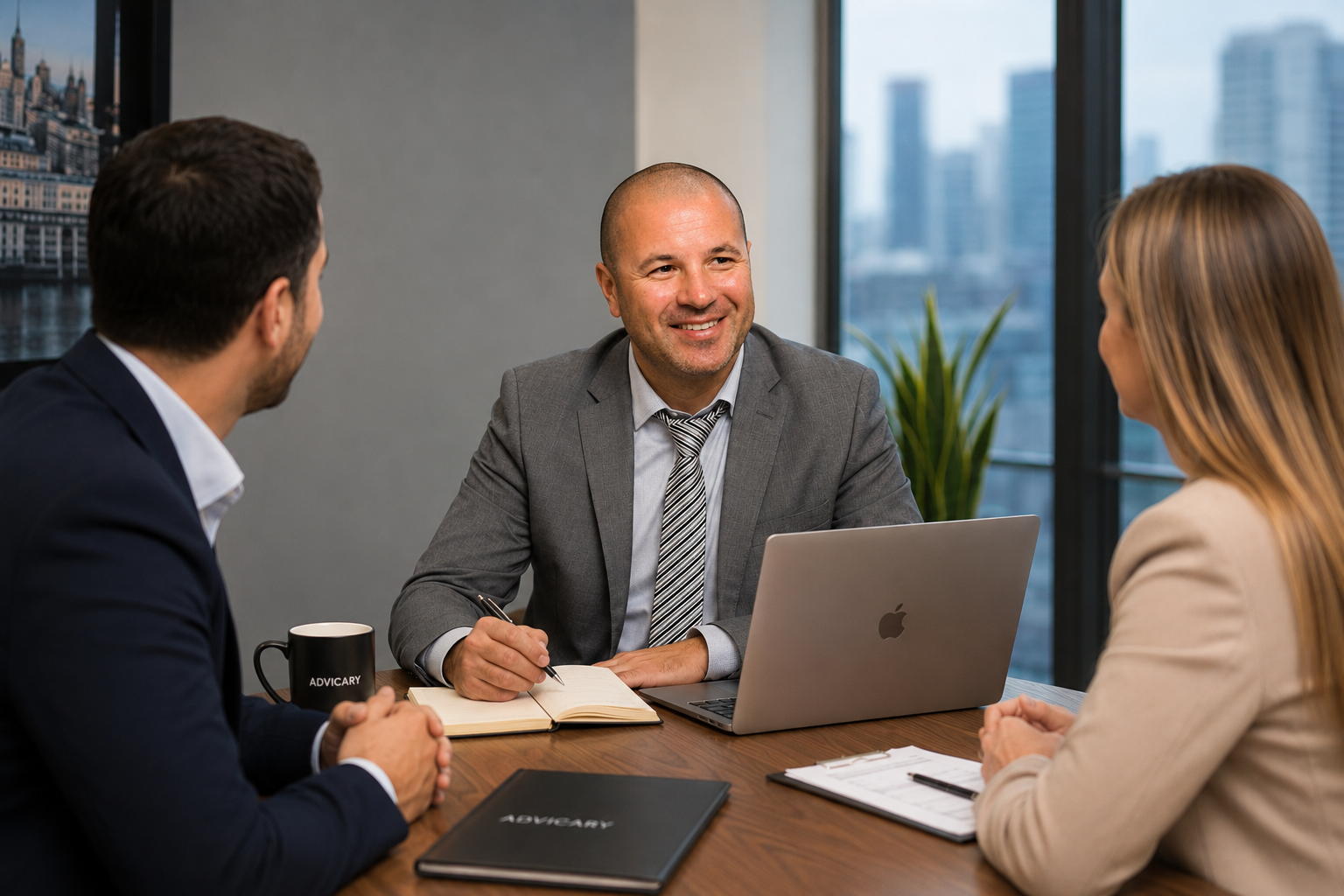 Advicary team meeting with clients